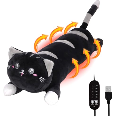 Coussin chauffant USB pour règles, 19, 7 x 5, 5 cm, réglages de chaleur, modes de minuterie, coussin chauffant pour crampes périodiques, chat mignon, animal en peluche pour les douleurs au cou e