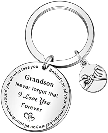 WTOPP Grandson Keyring Gifts Birthday Christmas Gifts for Grandson from Grandmother Grandad Engraved Never Forget That I Love You