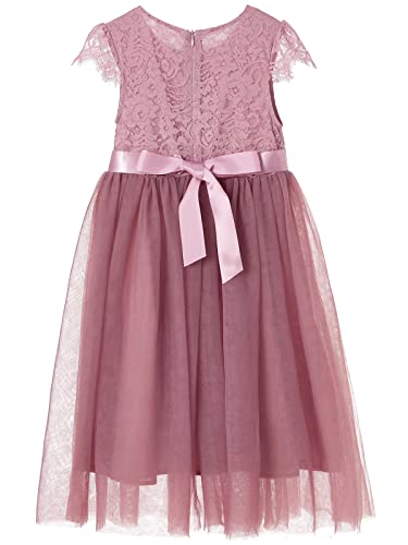 Niyage Flower Girls Dress Toddler Elegant Lace Cap Sleeve Maxi Tulle A-Line Princess Party Dresses Dusty Rose 100 #TOP1