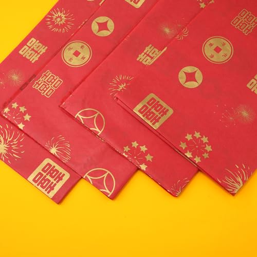 30 Stück Chinesisches Seidenpapier, 50x35cm Rotes Seidenpapier Chinesischer Stil Geschenkpapier Seidenpapier Bögen Seidenpapier zum Verpackung Neujahrs Basteln Hochzeit Geburtstag Babypartys