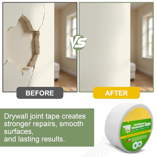 Drywall Joint Tape, Fiberglass Mesh Self-Adhesive Tape for Drywall Repair, 2\" x 100 FT Drywall Joint Tape for Sheetrock Crack and Seam Patch Repair