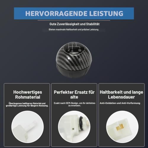Anlseiod 5-Gang Schaltknauf für Fiat 500/500C 2007-2018,Sportliches Kohlefaser Design aus robustem ABS,Perfekte Passform,rutschfeste Grifffläche Plug-and-Play Installation