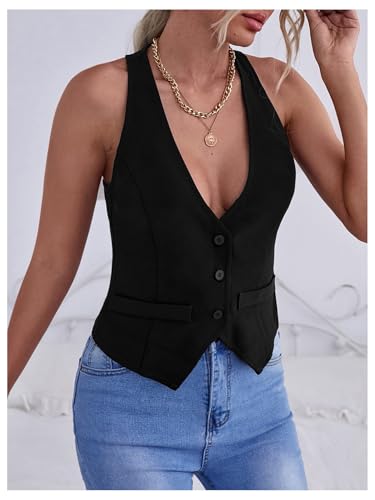MakeMeChic Women's Sleeveless Blazer Vest Button Up Split Hem Work Bussiness Jacket2