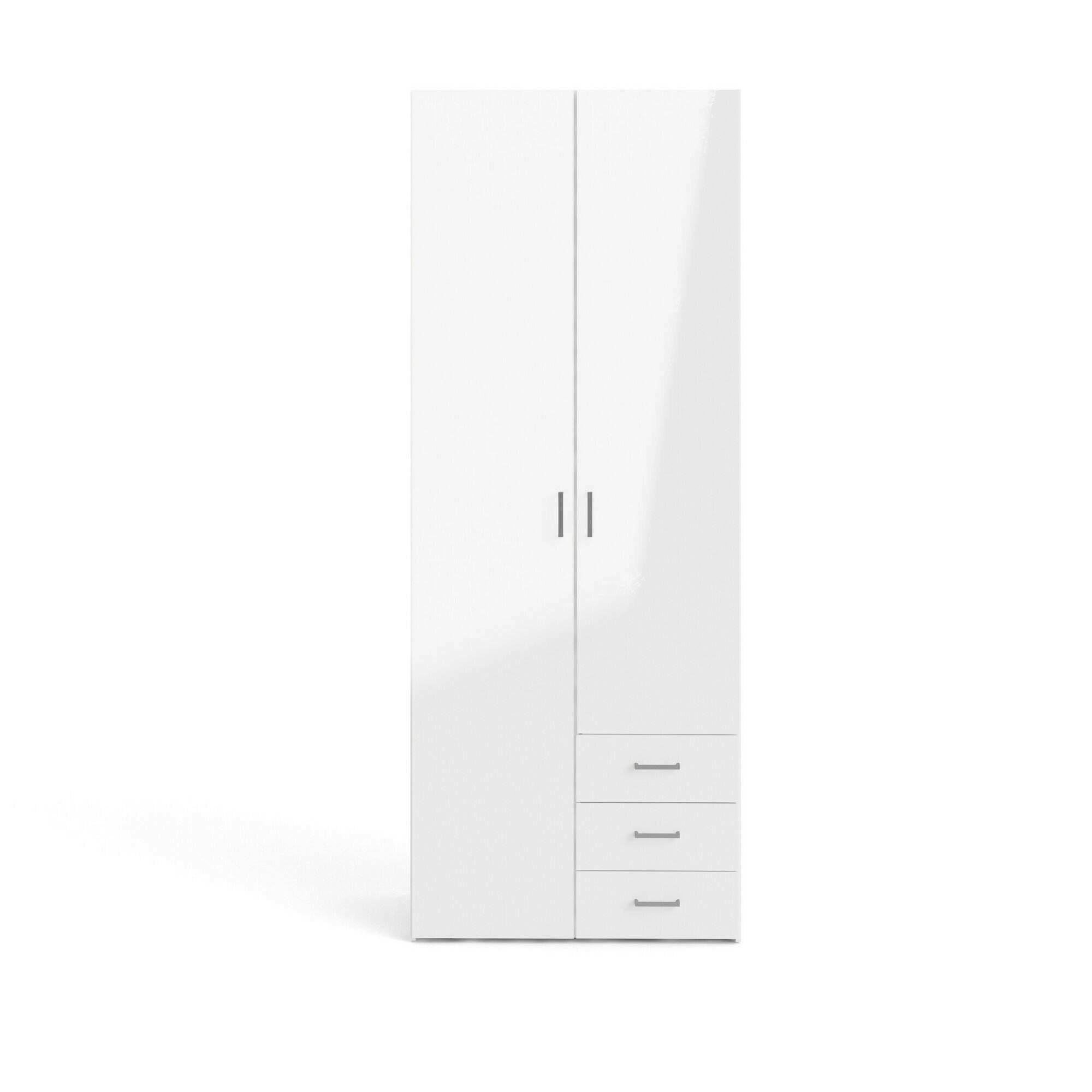 Dmora Guardaroba 2 Ante 49.5x200.4h cm Bianco Bianco Lucido Appendiabiti 2 Ante, Armadio Camera da Letto 6 Vani