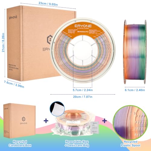 Image of ERYONE Silk Rainbow 3D Printer PLA Filament 1.75 + /- 0.03mm, Shiny Multicolor Filament PLA Fast Color Change 1KG(2.2LBS), Opal Flow