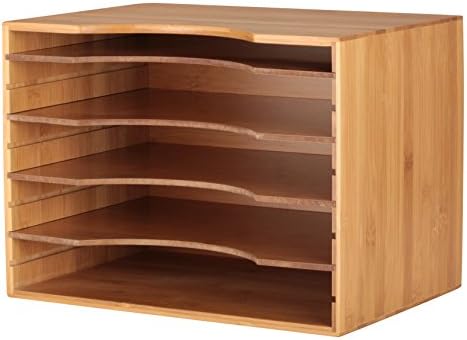 Desktop File Folder Organizer, Bamboo File Organizer with Adjustable Shelves Dividers, Paper Tray