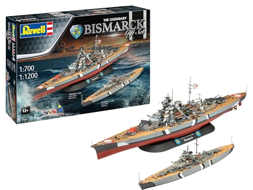 Revell Coffret cadeau 05637 Le légendaire Bismarck (1:700 et 1:1200) 1:700 + 1:1200 Maquette en plastique non construite avec accessoires