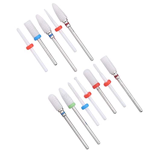 Ceramic Nail Drill Bits, 12 Pcs, 3/32 Inch, Electric Nail Polisher Grinding Burnishing Bits for Manicure Pedicure Nail Art