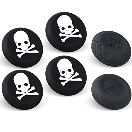9CDeer Juego de 6 empuñaduras analógicas para pulgares compatibles con PS5, PS4, Xbox Series X/S Xbox One, Switch Pro Controller Skull Negro y Blanco Cover