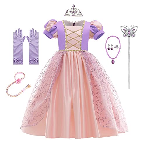 CinheyU Rapunzel Carnevale Costumi per Bambine Sofia Principessa Compleanno Abiti Ragazze Natale Halloween Cosplay Cerimonia Festa Tulle Vestito con Accessori 11-12 anni