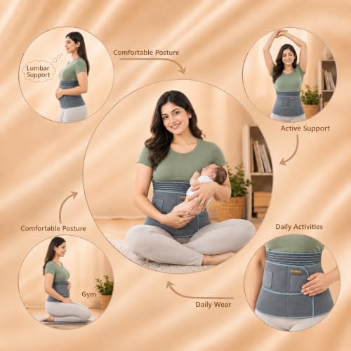 Image of DOLTAS 3-in-1 Post Pregnancy Abdominal Belt for Women - C-Section Abdomen Belt & Belly Wrap for After Delivery Recovery - Adjustable Postpartum Belt, Maternity Belt for Waist, Pelvis & Tummy Support (Free Size) (Grey & Green)