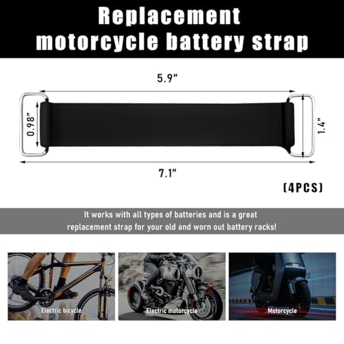 Image of 4 PCS Motorcycle Battery Strap, Stretchable Rubber Band Battery Holder Belt with Metal Buckle, Elastic Battery Fixed Strap Bandage Part Moped Belt, Battery Strap Replacement