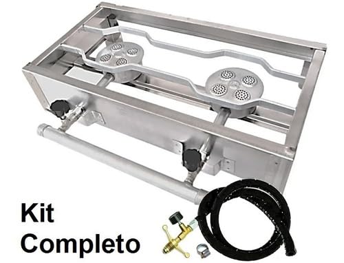 Fogão Inox Fogareiro A Gás Duas Bocas + Chapa Bife E Kit Gás