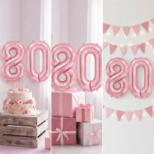 Image of Number Balloons Pink Party Balloon - Giant Number 80 Balloon, 40 Inch Large Balloon, Birthday Decorations for Women, Birthday Balloon for Anniversary Baby Shower Princess Party Decorations
