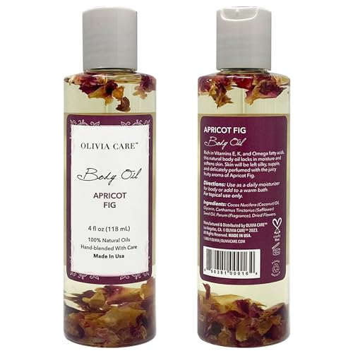 OLIVIA CARE Body Oils, Flavors: Apricot Fig, French Rose, Jasmine Gardenia -All Natural Perfume Fragrance & Body Oil Moisturizer, Rich in Vitamin E, K, Omega fatty Acids (Apricot Fig)
