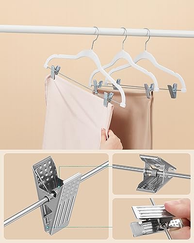 Image of SONGMICS Set of 10 Velvet Trouser Hangers with Adjustable Clips | Non-Slip, Space-Saving, 42.5 cm Long, for Skirts, Coats, Dresses, White, Hangers, Trouser Hanger CRF012W10