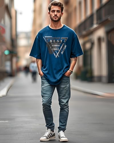 Image of AUSK T-Shirt for Mens with Round Neck Oversized Drop Shoulder