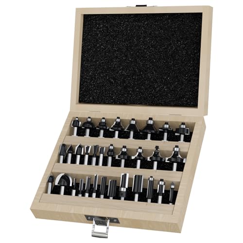 CSOOM Juego de 32 fresas profesionales con vástago de 8 mm y fresas de carburo para cortar y recortar madera