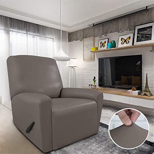 Housse de canapé inclinable 1 place extensible en similicuir taupe - 3
