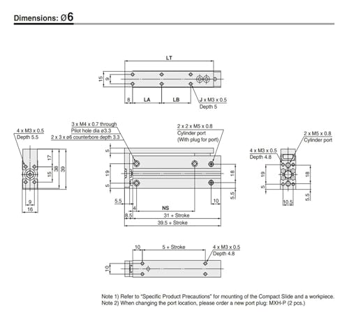 Mini vérin coulissant compact MXH6-15Z table pneumatique de manipulation précise