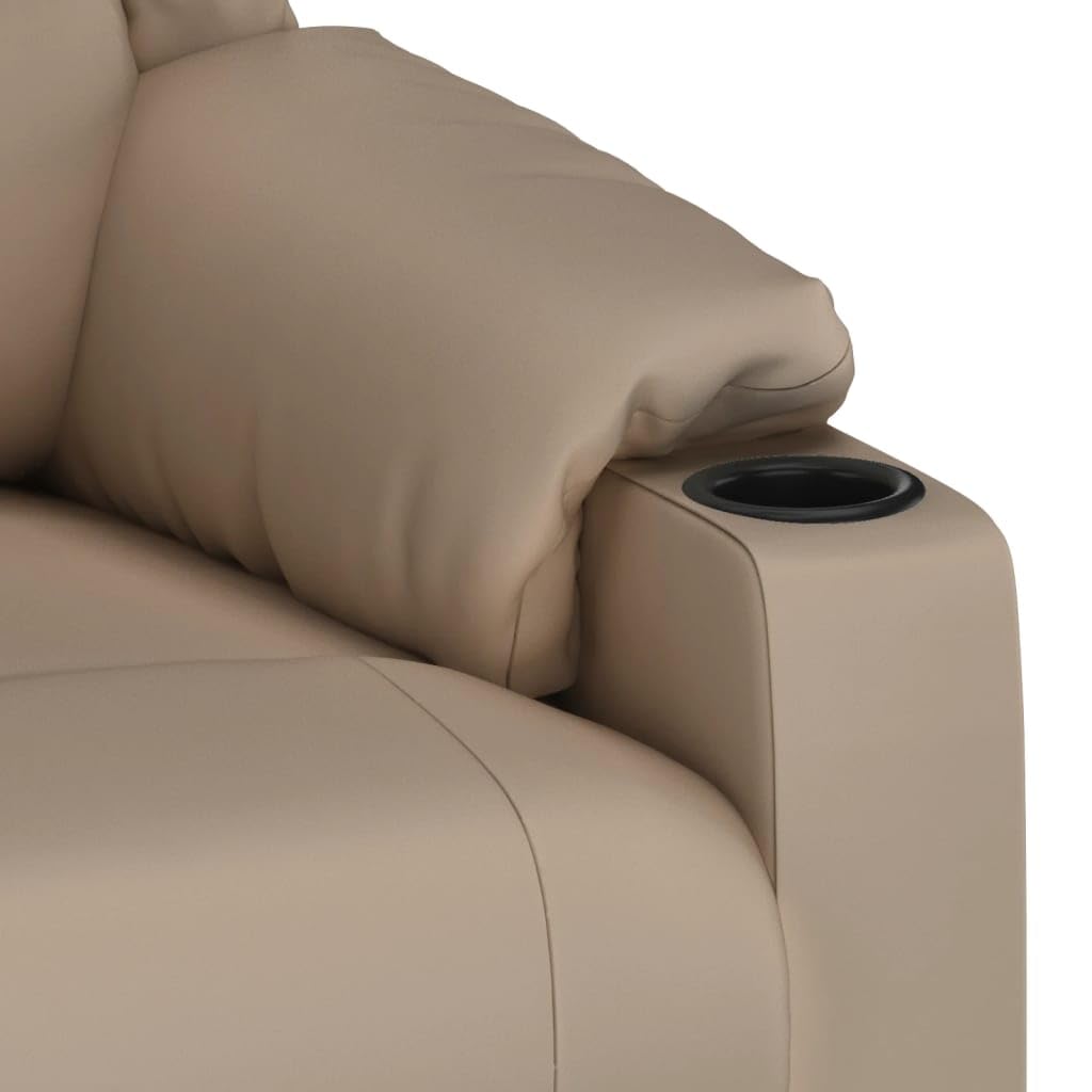 Sillón de relax eléctrico de piel sintética marrón capuchino con 3 posiciones y mando a distancia de 2 botones, asiento acolchado grueso y marco de madera y metal resistente para mayor