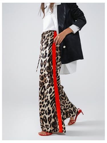 Image of SHENHE Women's Cheetah Print Wide Leg Baggy Pants Y2k Side Loose Streetwear Trousers
