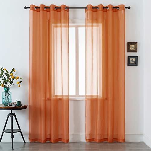 DUALIFE Terracotta Extra Long Curtains for Bedroom 2 Panel Sets Grommet Sheer Curtains for Living Room 52X120 Inches Long 10 FT Rust Burnt Orange Red by DUALIFE - Used condition - US$20.99