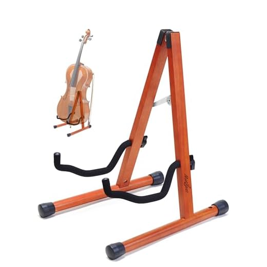Musbeat Soporte para violonchelo con marco en A con espuma acolchada, soporte de madera hecho a mano con agujero para arco para exhibición de violonchelo, soporte de madera de caoba para violonchelo