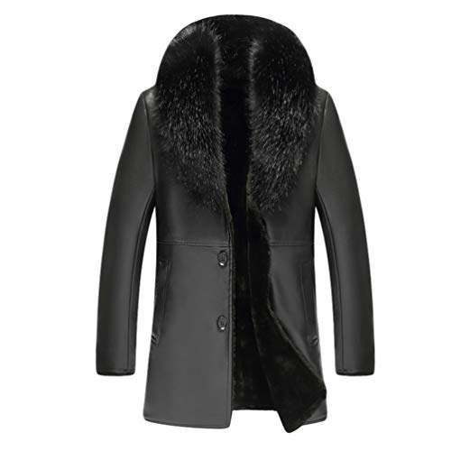 WanYangg Lederjacke Mit Pelzkragen Herren, Männer Plus Samtverdickung Warm Innenfell Winterjacke Lederjacke Long Kunstleder Fellfutter Slim Fit Ledermantel Pu-Leder Winterjacke Schwarz 54 Cover
