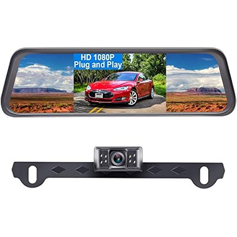 Backup Camera for Car HD 1080P 4.3'' Rear View Mirror Monitor Kit for SUV,Minivan Super Night Vison IP69 Waterproof Reverse Cam DIY Grid Lines Tomoia TM1 Cover