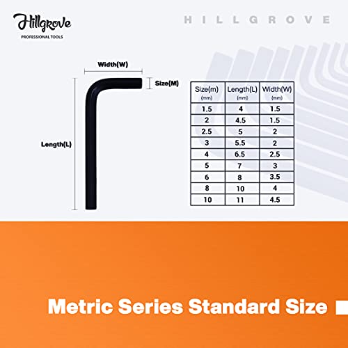 Image of Hillgrove 9 Pieces AKS2 Full Hex Allen Key Kit Bolt Spanner Goti Wrench L Shape Repair Tool Set for Bike /Bicycle /Cycle /Guitar Allen Key Set
