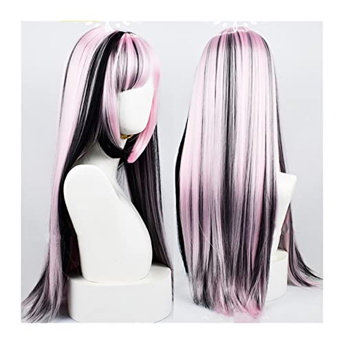 Perruque naturel synthétique longue noire et rose résistante à la chaleur pour fête