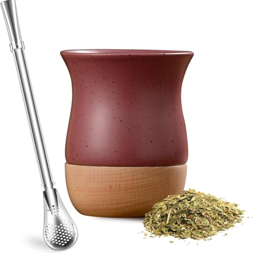 YAYA Market Ceramic and Wood Matte Set 240 ml (Bordeaux) – Includes Premium Matt, Steel Bulb and Cleaning Brush – Ideal for Preparing Yerba with Modern and Traditional Style YAYA Market Ceramic and Wood Matte Set 240 ml (Bordeaux) – Includes Premium Matt, Steel Bulb and Cleaning Brush – Ideal for Preparing Yerba with Modern and Traditional Style