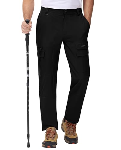 MoFiz Pantalones de Trekking Hombre Senderismo Cargo Pantalones Trabajo de Secado Rápido al Aire Libre con 7 Bolsillos Negro EU XXL (US XL)