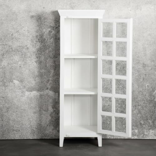 Image of APRODZ Mango Wood Crockery Cabinet with Glass Door | Wooden Kitchen Storage Cabinet for Dining Room Living Room & Bedroom | Tall Storage Cabinet with Shelves | Display Cabinet for Home, White Finish