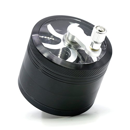 4 Part Aluminum Diameter 63mm Handle Herb Grinder Spice Miller (Black)