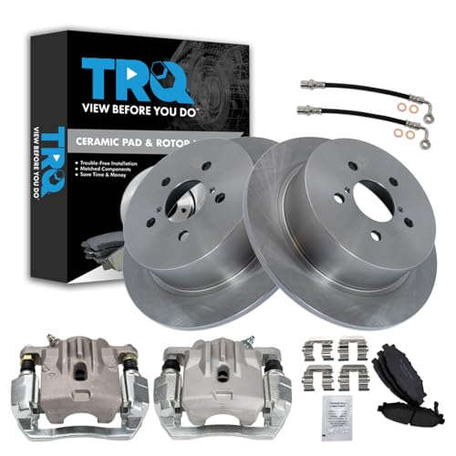 Image of TRQ Rear Brake Pad and Rotor Set Ceramic Rotors Calipers Compatible with 2006-2009 Subaru Legacy