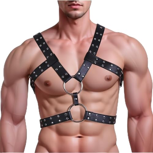 Men's Harness Belt, Nightwear Costume PU Leather Body Chest for Men, Sexy Punk Body Harness Belt, Adjustable Buckle Clothes Outfits, Nightclub Cosplay Clubwear