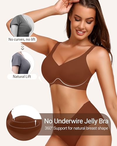 Image of Gailife Smooth Wireless Jelly Bras for Women No Underwire Seamless Push Up Bra Full Coverage Soft Suppor Tshirt Bralettes