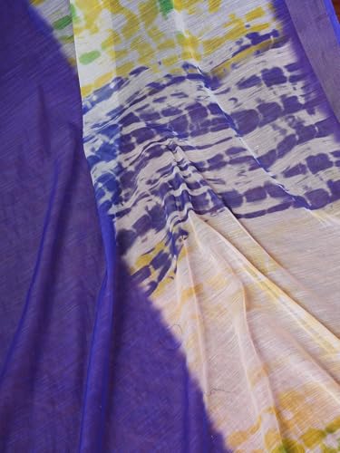 Image of Satrani Women's Linen Printed & Zari Border Ready To Wear One Minute Pre Pleated Readymade Saree with Unstitched Blouse Piece