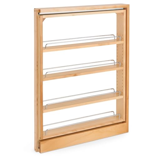 Rev-A-Shelf Pullout Shelf Organizer for Base Kitchen or Bathroom Cabinets, Wood Filler Pantry Storage or Spice Rack, Maple, 3