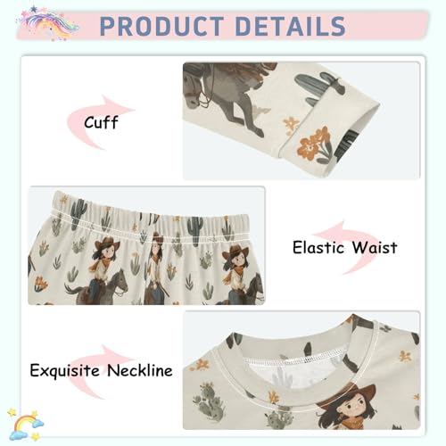 Pajama Sets Long Sleeve Cowgirl Riding Horse Pattern Soft Comfy Sleepwear 2 Piece PJS 3-8T4