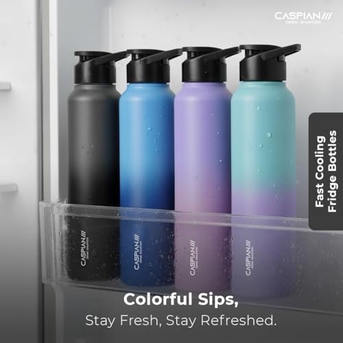 Image of CASPIAN / / / HIke ISI Certified Stainless Steel Water Bottle 1ltr.(Purple & Green, 1 Litre) | Leak Proof Sipper for Fridge Home Office Travel School Kids Boys Girls Adults Sports Gym Gift |BPA Free