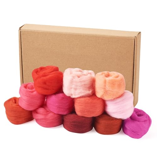 Image of Magibeasd 1.94 oz Wool Roving for Needle Felting Nature Wool Yarn Kit Variety Red Tones for Beginners Felted Crafts DIY Materials Hand Spinning Supplies