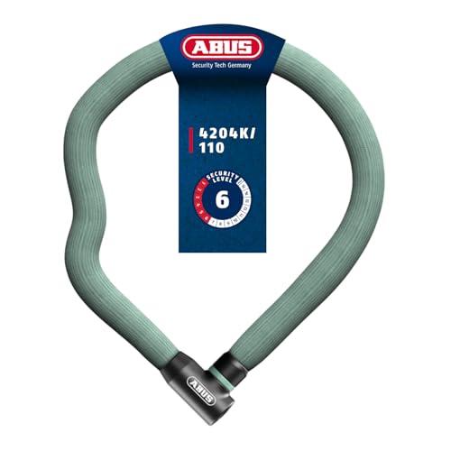 ABUS Kettenschloss Goose Lock 4204K - biegsames, klapperfreies Fahrradschloss aus gehärtetem Stahl - 4 mm starke Stahlkette, 28 mm Gesamtdurchmesser - 110 cm lang - mit Schlüssel - Hellgrün