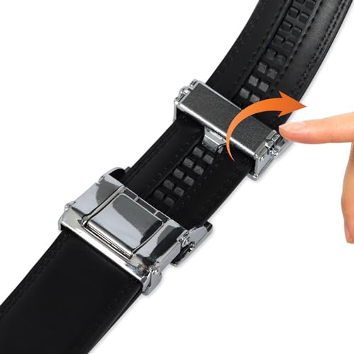 Image of Aurolran Men&Womens Leather Dress Belt Business Automatic Buckle Belt Color-Black Silver Gold