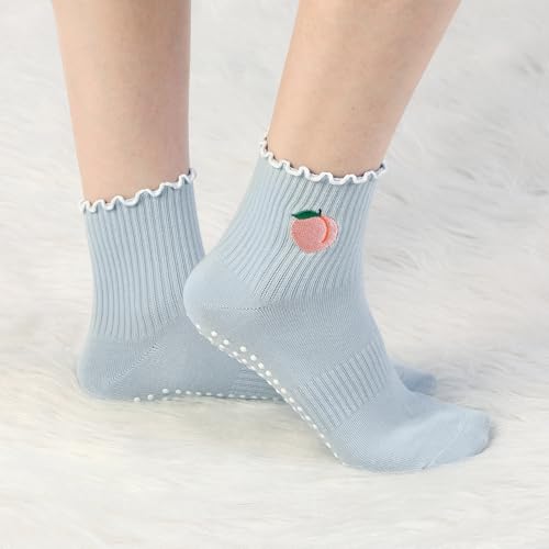 3 Pairs Ruffle Pilates Socks with Grips for Women, Non Slip Yoga Cute Ruffle Socks Barre Workout Gym Accessories4