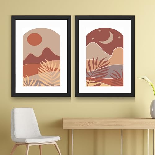 Image of CRAFT QUEST Wall Art Decor Paintings | Set of 2 BOHO Wall Art Frames for Home Decoration | Ideal for Living Room, Bedroom & Office (Black, 10 X 13 Inches Each Frame)