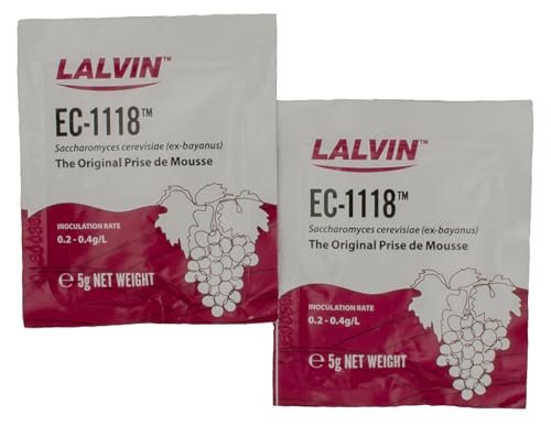 2x levadura seca Lalvin EC1118 5 g para vino blanco, vino rosado, vino de frutas, fermentación en frío, fermentación de vino espumoso