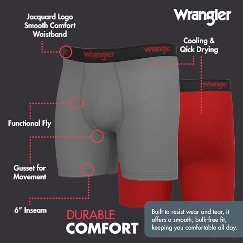 Wrangler 6 Pack Mens Boxer Briefs, Moisture Wicking Quick Dry Fit Mens Underwear4